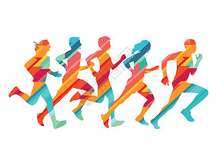 一群五颜六色的赛跑者插画背景图片