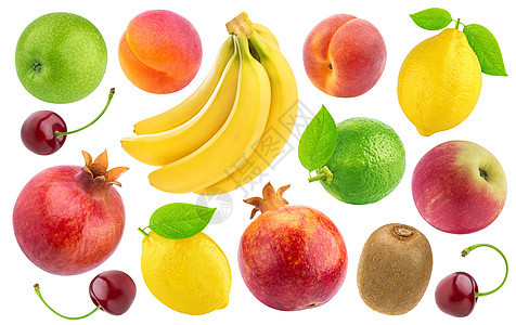 各种水果和浆果 在白色背景上被分离出来图片