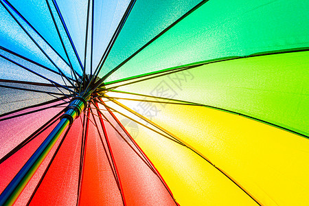彩虹伞纹理背景底视图太阳季节橙子庇护所墙纸阳伞光谱彩虹天气织物图片