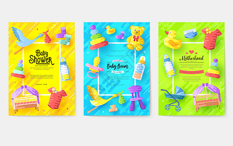 母乳喂养周信息卡套装 传单 杂志 海报 书籍封面 横幅的儿童元素模板 儿童信息图表概念背景 布局插图现代页面图片