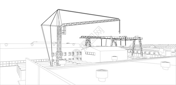 工厦大纲城市建筑学3d工程工业场景工厂框架黑色蓝图图片
