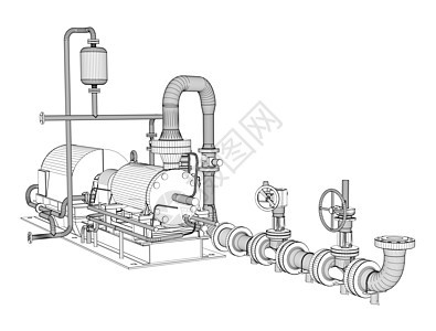 有线框架工业泵配件力量软管3d设施发电机管子管道发动机植物图片