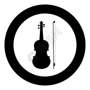 小提琴图标黑颜色在 circl旋律乐器圆形音乐笔记大提琴乐队按钮古董细绳图片
