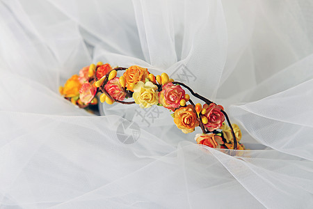 橙花花环新娘裁缝女性化女性婚礼蕾丝丝绸仪式装饰品材料刺绣图片