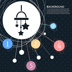 婴儿床挂起玩具图标 其背景指向点并带有信息地理风格 矢量图片