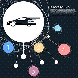 超级汽车图标与背景到点和信息图表样式 韦克托轿跑车运动交通机器车辆概念经销商速度运输艺术图片