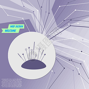 在紫色抽象现代背景上缝合针头图标 所有方向的线条 有您的广告空间 矢量图片