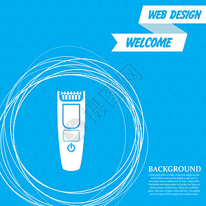 在蓝色背景上绘制毛剪图标 在文字周围和位置有抽象圆环的蓝色背景 矢量图片