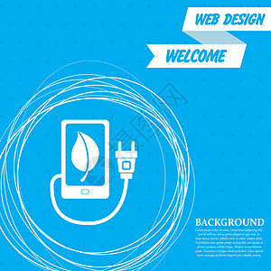 电荷充装生态动力 usb电缆与蓝色背景的电话图标相连接 周围和文字位置都有抽象圆圈 矢量图片