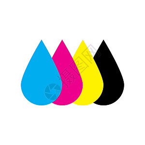 CMYK 颜色的墨滴青色洋红色黄色调 打印设计元素主题 它制作图案的简单平面矢量图创造力蓝色喷射工作室厘米设计师商业插图喷墨调色图片