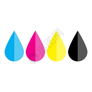 CMYK 颜色的墨滴青色洋红色黄色调 打印设计元素主题 它制作图案的简单平面矢量图厘米绘画调色板水滴设计师蓝色艺术染料工作室液体图片
