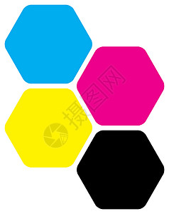 CMYK 颜色的四个六边形 打印机主题 它制作图案矢量艺术白色蓝色商业标识墨盒创造力合伙打印横幅图片