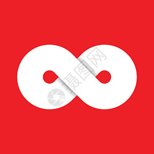 图标铵纽无限符号图标 代表无限无限和无尽事物的概念 红色背景上的简单白色矢量设计元素设计图片