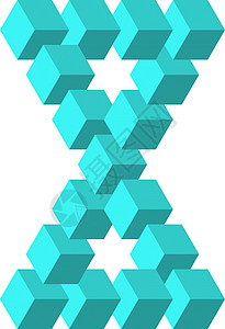两个相连的不可能的绿松石蓝色三角形 作为几何错觉排列的 3D 立方体 路透社 它制作图案矢量图片