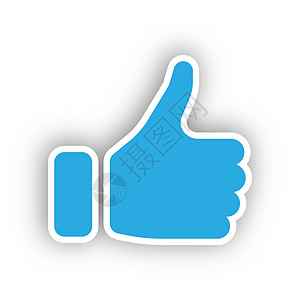 与赞许的蓝色手剪影 表示赞同 表示赞同或鼓励的手势 矢量图和掉落的影子拇指按钮社会商业朋友互联网白色社区插图网络图片
