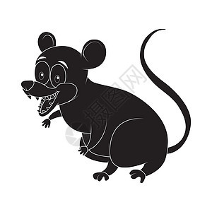 白色背景上孤立的卡通负鼠啮齿动物剪影图片