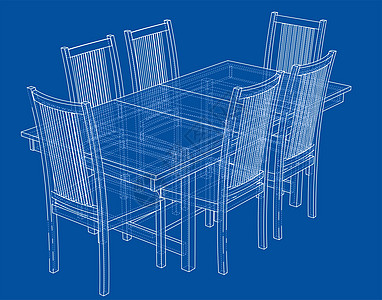 带椅子的晚餐桌大厅草图墨水办公室绘画方案环境3d饮食房间图片