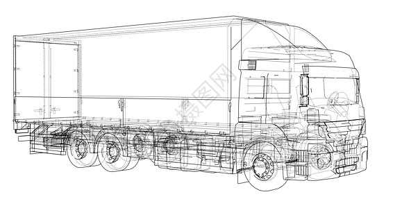 概述的欧洲卡车剪影车轮后勤货车卡通片运输船运墨水力量车辆图片