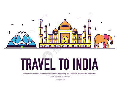 国家地区印度旅游度假的地点和特色 集体系结构 项目 自然背景概念 信息图表传统民族平面 轮廓 细线图标世界建筑乐器动物宗教地标建图片