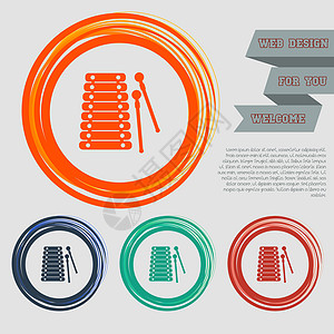 木琴图标 在您网站的红色蓝色绿色橙色按钮上 并使用空格文本进行设计图片
