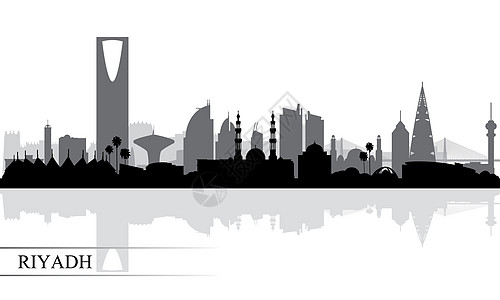 利雅得市天际月光背景文化建筑旅行海报插图明信片建筑学景观摩天大楼地标图片