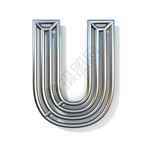 U 3D 线性大纲字体字母元素插图艺术金属渲染创造力圆形设计反射概念图片
