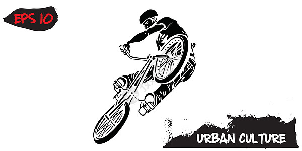 与城市文化代表的插图  BMX 骑手在白色背景下跳跃 极端主题现代印花活力运动生活自行车街道行动运动员草图青少年乐趣图片