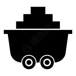 煤矿车或手推车图标黑色插图平面样式简单图像挖掘火车来源木炭机械货物运输车皮工作矿物图片