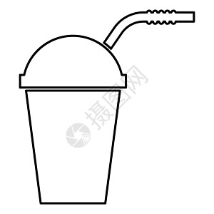 用于热冷饮的封闭容器 带有吸管图标黑色插图平面样式简单图像茶点持有者稻草管子塑料咖啡饮料咖啡店纸板苏打图片