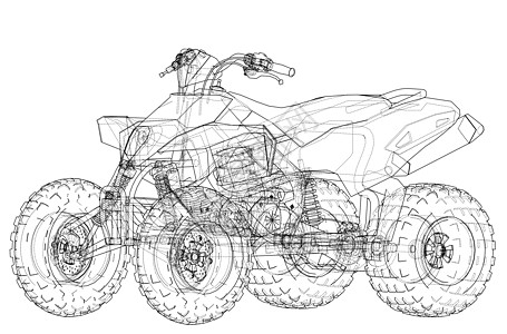 ATV 四轮摩托概念大纲 韦克托插图发动机力量机器草图赛车越野运输车辆引擎图片