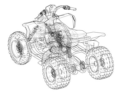 ATV 四轮摩托概念大纲 韦克托运动绘画插图引擎草图工程发动机地形车轮机器图片