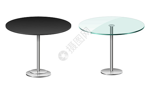 白色上隔离的空现代黑圆桌 矢量玻璃桌 带有供餐厅或咖啡馆室内使用的金属立体模板 矢量说明图片