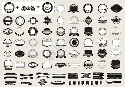 制作您的标签或标识概念集合集 复古风格的排版 徽章 框架 徽标 边框 保证 徽章 横幅 符号 邮票和对象 矢量设计模板奢华插图丝背景图片