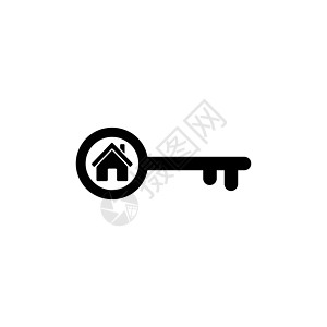 平面样式中的主密钥图标 简单房地产符号商业网站建筑小屋安全网络住宅标识互联网财产图片
