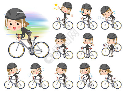 短发黑高领女骑骑自行车图片