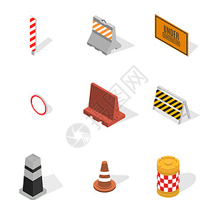 根据 3D 矢量图中的施工设计元素建造插图警告安全危险塑料信号维修柱子邮政图片