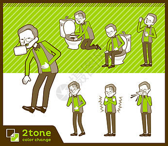 2tone 型背心祖父套装 0呕吐状态医院男士疾病黄绿色插图画线横幅姿势图片