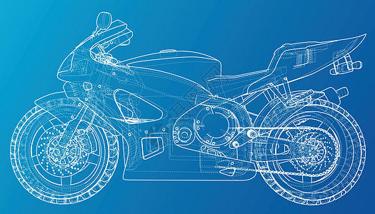 运动摩托车技术线框  3 的矢量渲染机器白色引擎发动机驾驶插图黑色越野车轮头盔图片