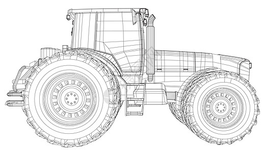 矢量拖拉机 侧面图  3d 的线框跟踪图  EPS 10 矢量格式运输标识机械车轮粮食土地收获场地收成农业图片