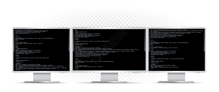 3个白色监视器和代码图片