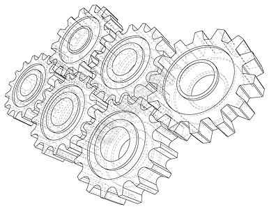 嵌齿轮和齿轮  3d 的矢量渲染 线框样式草图框架工具机器工业团队机械金属电脑牙齿图片