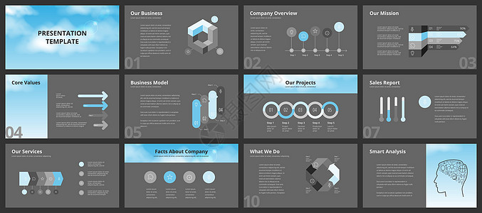 业务演示文稿模板公司小册子网络蓝色背景广告横幅信息报告图表图片