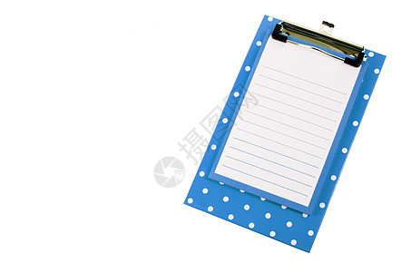 白上孤立工作表的剪贴板金属框架商业卡片软垫笔记笔记本报告教育蓝色图片
