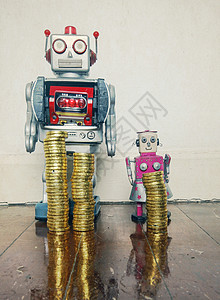 不平等概念概念机器人女性工资差距静物金币反射性别歧视收入商业图片