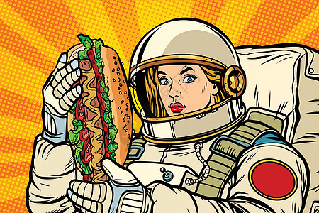 饥饿的女宇航员用热做图片