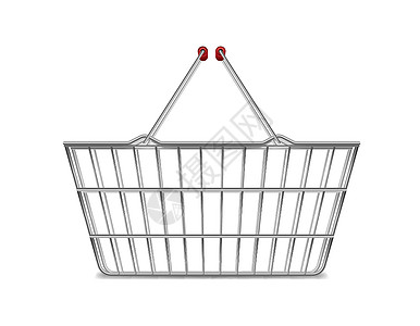 白色孤立于现实的金属空超市购物篮侧视图 篮子市场车用把手出售 矢量插图图片