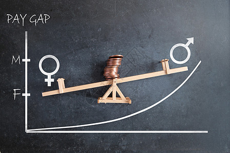 男女工资工资差距概念男人男性职业薪水女性黑板草图硬币性别偏见图片