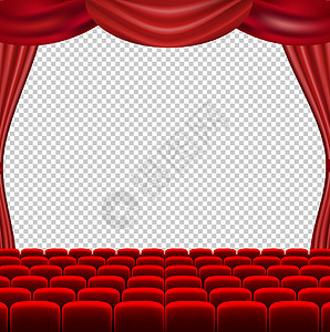 带红色窗帘的电影院屏幕隔离透明背景图片