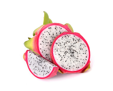 在白色背景上孤立的龙果粉色绿色热带饮食营养种子红色食物水果图片