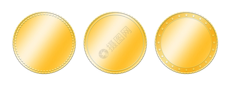 三个不同的金币在白色之上图片